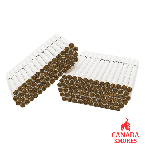 Two stacks of Bagged Rollies Light native cigarettes with white filters and black bands